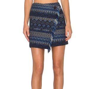 Karen Kane Blue & Black Fringe Wrap Skirt